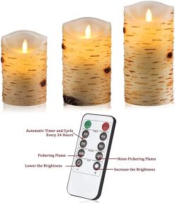 MCL-09001 Birch Bark Effect flameless Candles With Real Wax Flickering (1)