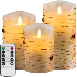 MCL-09001 Birch Bark Effect flameless Candles With Real Wax Flickering (2)