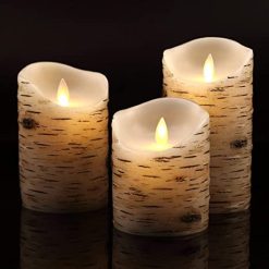 MCL-09001 Birch Bark Effect flameless Candles With Real Wax Flickering (4)