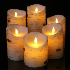 MCL-09001 Birch Bark Effect flameless Candles With Real Wax Flickering (7)