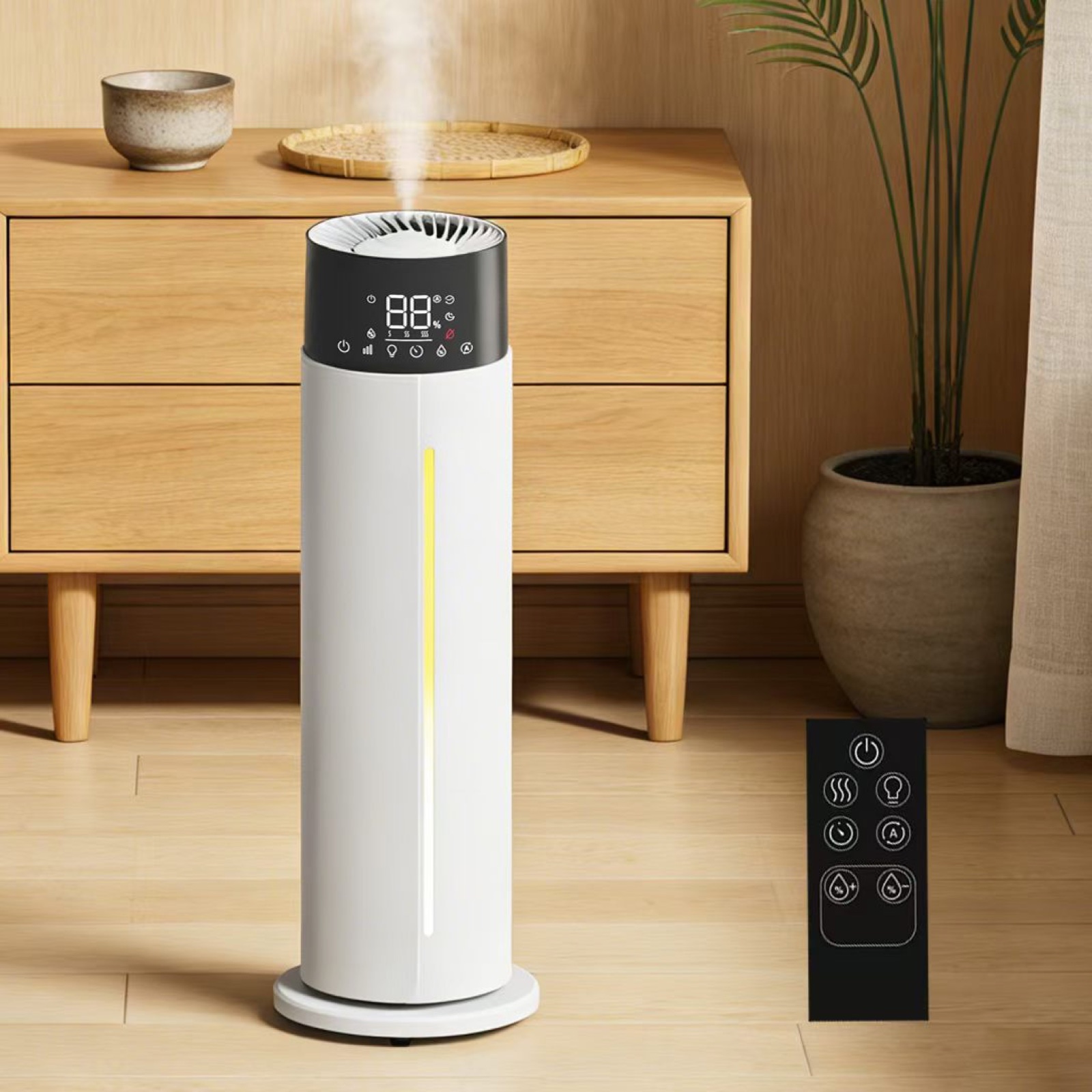 Floor-standing ultrasonic humidifier platform with remote control